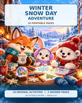 Winter Snow Day Adventure cover 20 printable pages with fox bunny bear winter activities