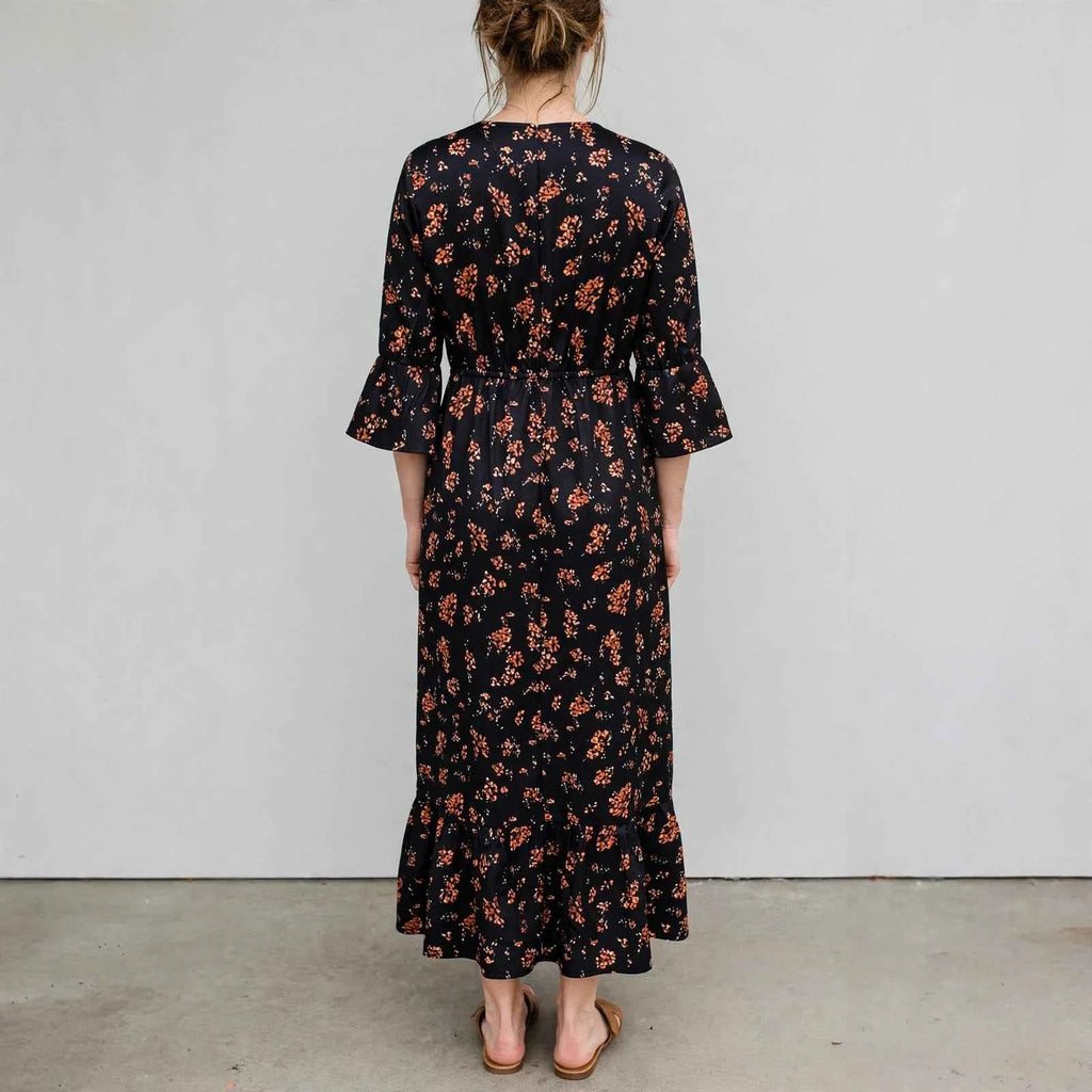 Floral Denim Patchwork Midi Dress - Women's Casual Style