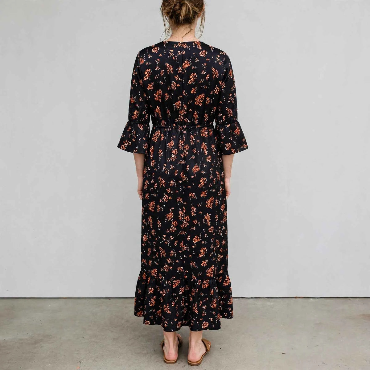 Floral Denim Patchwork Midi Dress - Women's Casual Style