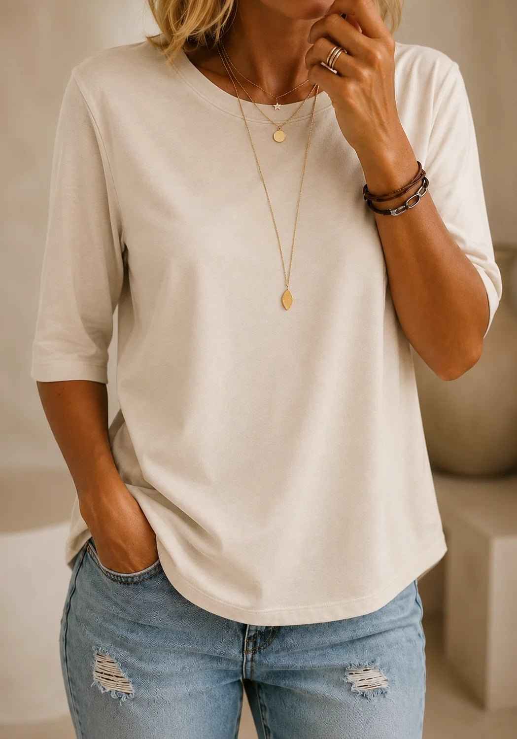 Women's Japanese-Korean Style Pullover T-Shirt, Half Sleeve & Soft Comfort (Polyester)