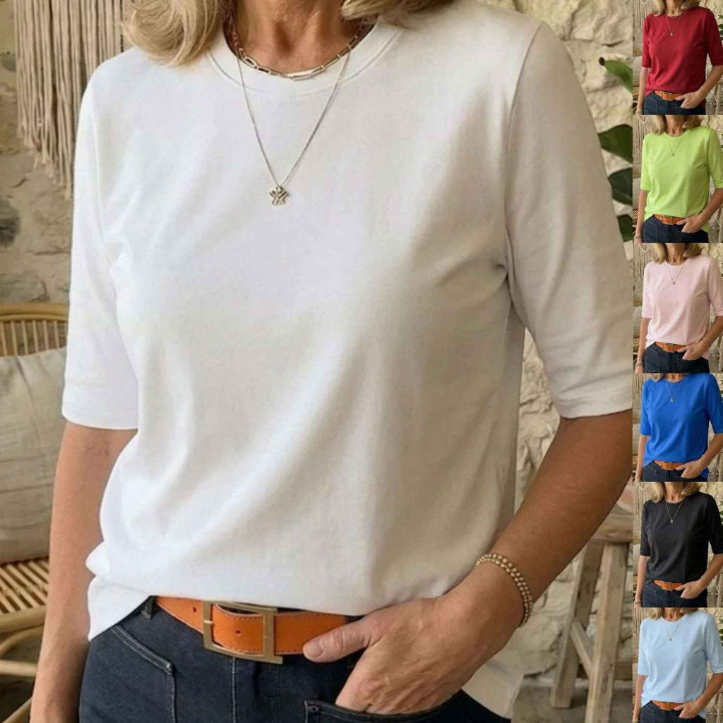 Women's Japanese-Korean Style Pullover T-Shirt, Half Sleeve & Soft Comfort (Polyester)