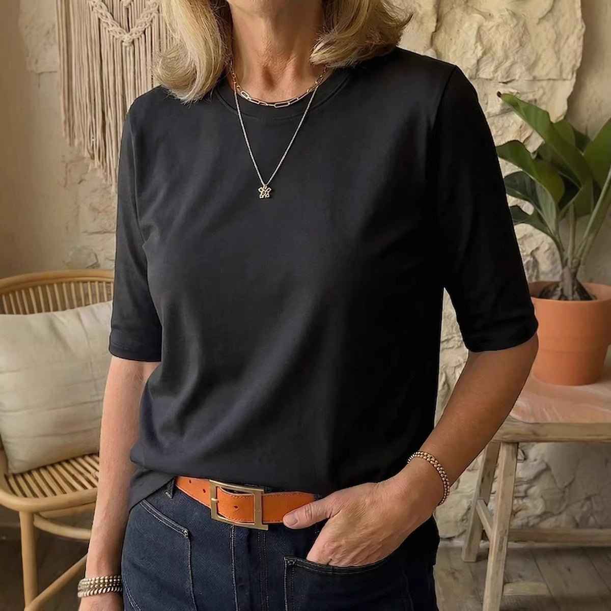 Women's Japanese-Korean Style Pullover T-Shirt, Half Sleeve & Soft Comfort (Polyester)