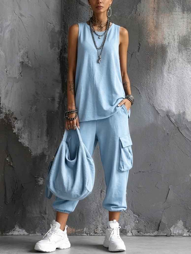 Womens Sleeveless Top Ankle-Fit Pants Set