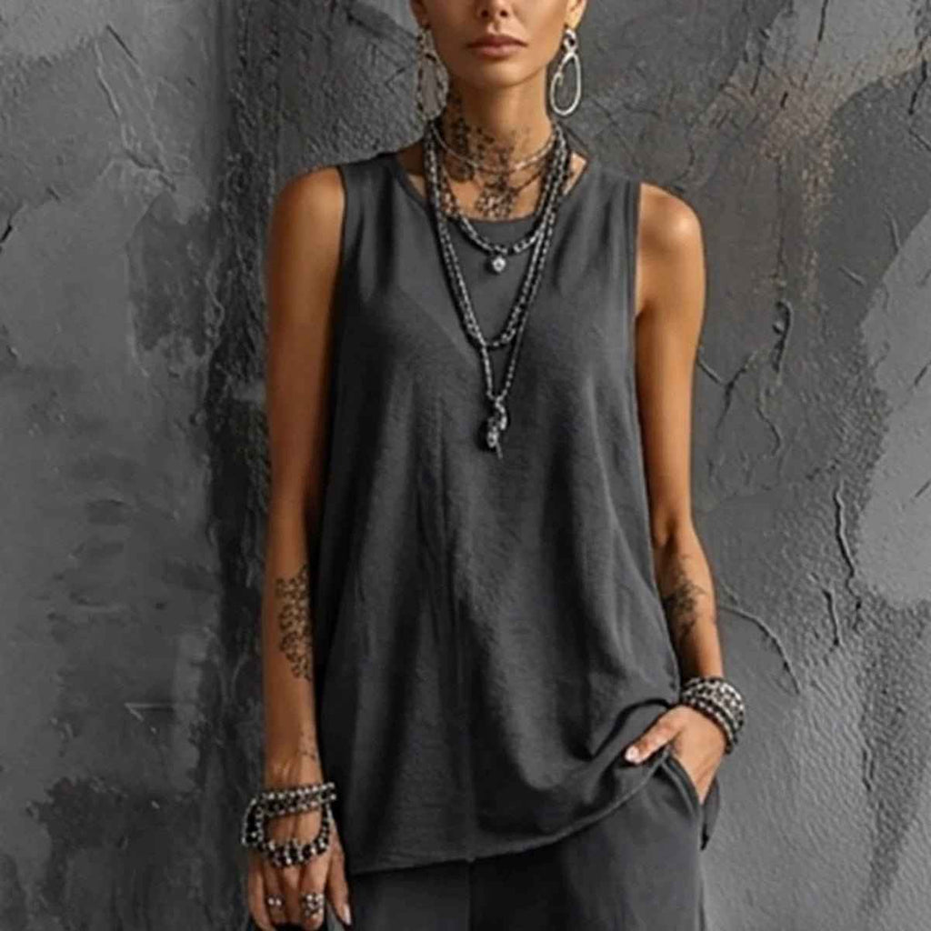 Womens Sleeveless Top Ankle-Fit Pants Set