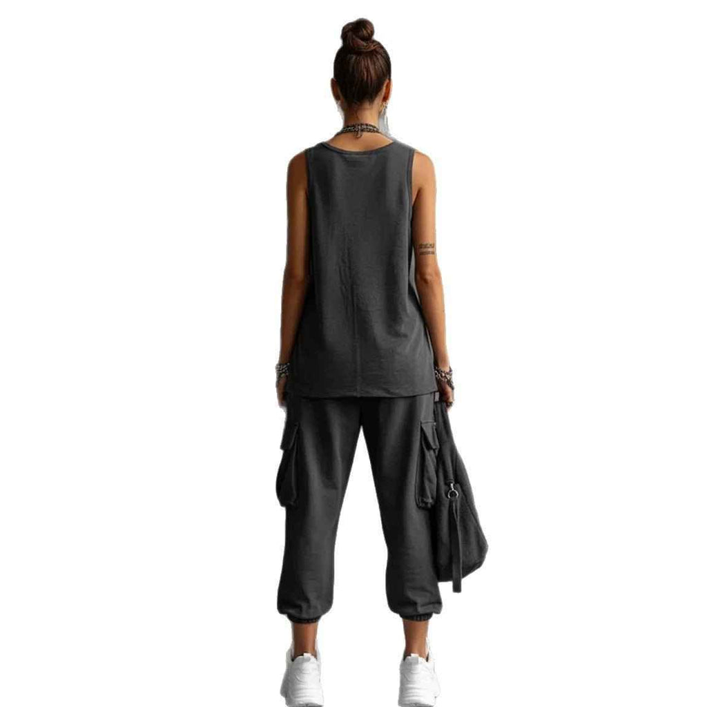 Womens Sleeveless Top Ankle-Fit Pants Set