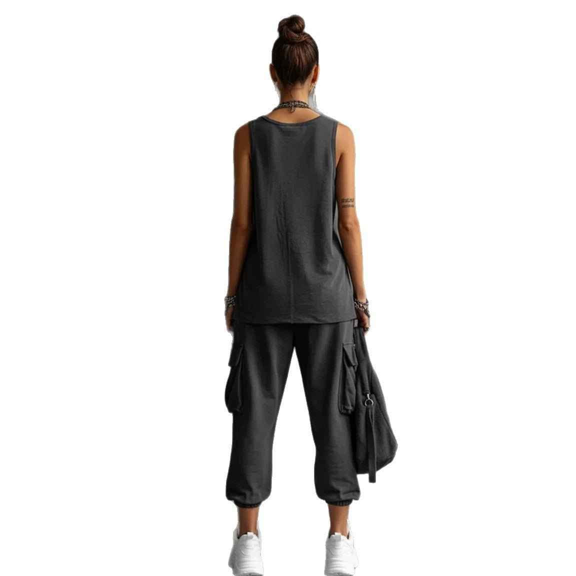 Womens Sleeveless Top Ankle-Fit Pants Set