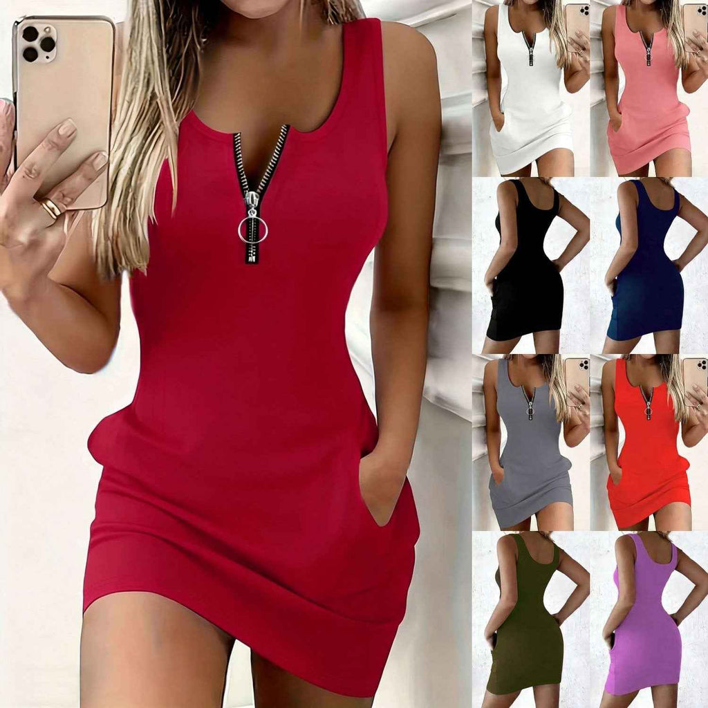 Women's Zip-Up Bodycon Vest Dress